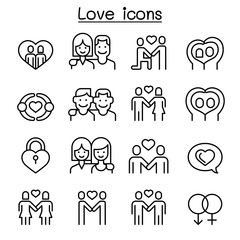 Wall Mural - Love icon set in thin line style