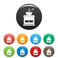 Sticker - Coffee mill icons set 9 color vector isolated on white for any design