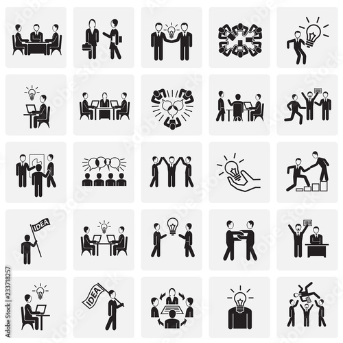 Fotografía Coworking set on squares background icons