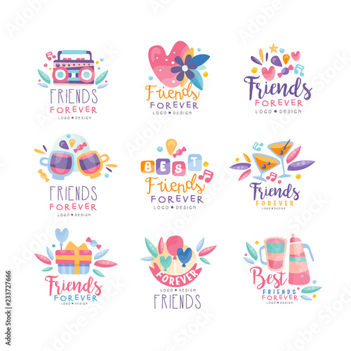 Friends Forever Logo Design Set Happy Friendship Day Creative