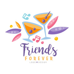 friends forever logo design, colorful creative template for banner, poster, greeting card, t-shirt v