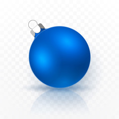 Wall Mural - Blue Christmas ball. Xmas glass ball on transparent background. Holiday decoration template. Vector illustration
