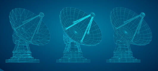 Sticker - vector set. Radio antenna. astronomy and space research