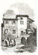 Old view of the Franciscan convent in which Lord Byron lived during his permanence in Athens. By unidentified author, published on Magasin Pittoresque, Paris, 1839