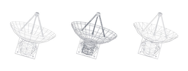 Sticker - vector set. Radio antenna. astronomy and space research