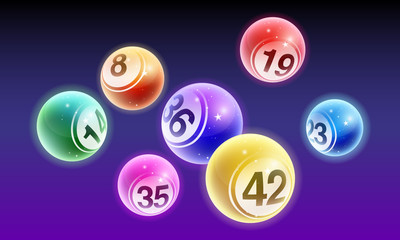 Wall Mural - Vector crystal bingo lottery number balls set on dark background