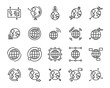 © kornkun - set of world map vector line icons, such as map, way, globe