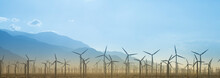 Windmill Farm Silhouette With Mountains
