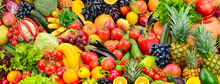 Assorted Fresh Ripe Fruits And Vegetables. Food Concept Background.