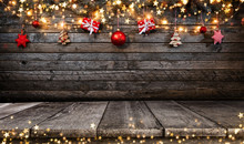Christmas Rustic Background With Wooden Planks