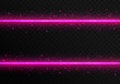 Bright pink laser stripes with colorful sparkles on a transparent background. Christmas vector illustration