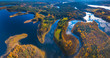 Aerial panoramic view of fog at Autumn, Lithuania