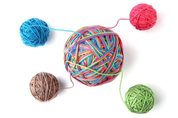 Wall Mural - colorful cotton big thread ball from four color thread isolated on white background. different color