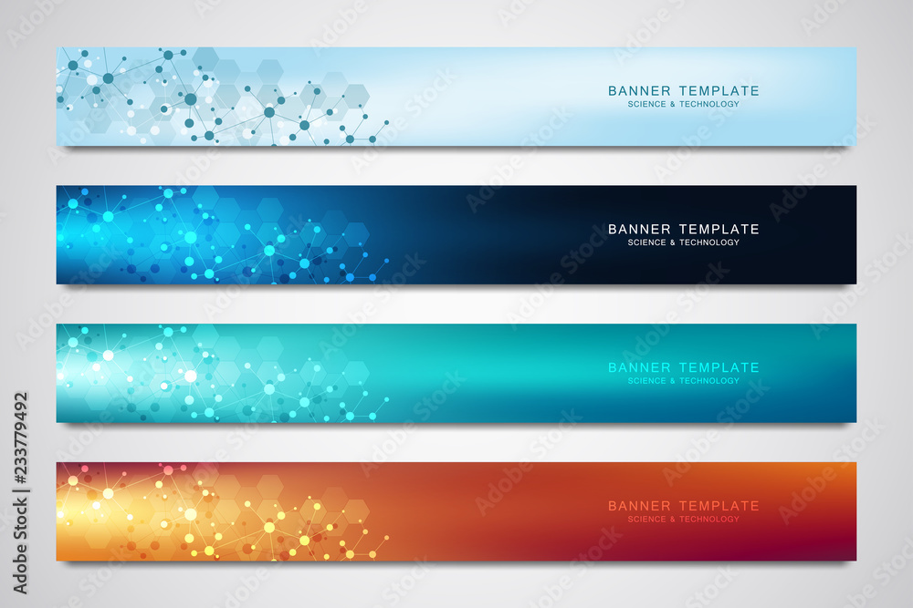 Vector banners and headers for site with molecules background and ...