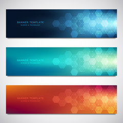 Wall Mural - set of vector banners and headers for site with medical background and hexagons pattern. abstract ge