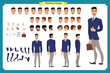 Business casual fashion. Front, side, back view animated character. Manager character constructor with various views, hairstyles, face emotions, poses and gestures.flat vector