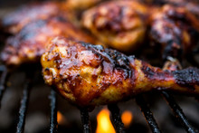 Close Up Of Barbecue Chicken On Barbecue Grill