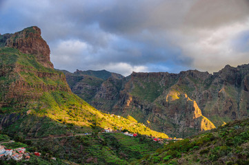 Sunset in North-West mountains of Tenerife near Masca village, C