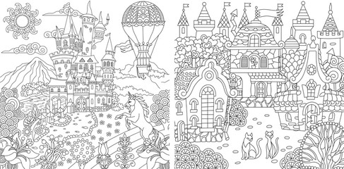 Wall Mural - Coloring pages with fantasy castles