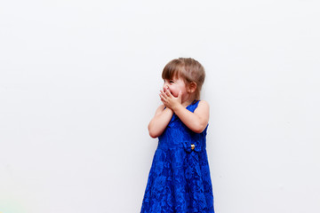 portrait of caucasian toddler girl with white background