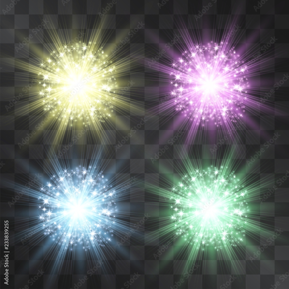Led Explosion Light Effect Explosion light effect set, burning glitter beams isolated on ...
