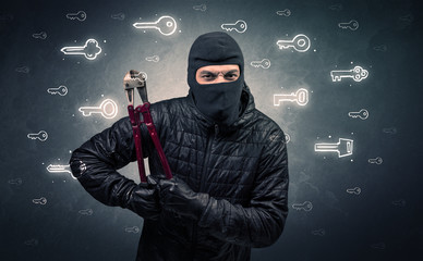 Wall Mural - Burglar standing with tools in his hand.