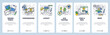 Vector web site linear art onboarding screens template. Graphic design and art, video production and testing. Menu banners for website and mobile app development. Modern design flat illustration.