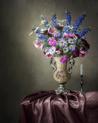 Still life with bouquet of beautiful flowers