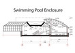 Detailed achitectural drawing of swimming pool enclosure with measurements. Technical industrial vector illustration