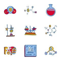 Wall Mural - Chemistry icon set. Hand drawn set of 9 chemistry vector icons for web design isolated on white background