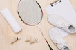 © makistock - Top view of various sport equipment on white surface