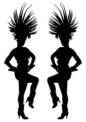 Wall Mural - Smiling Brazil carnival dancer vector silhouette isolated on white background. Rio De Janeiro street carnival entertainment. Attractive lady in costume ball. Pretty woman sensual erotic dance.