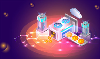 Canvas Print - cryptocurrency exchange web template design with crypto and data servers on digital glowing backgrou