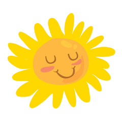  isolated cartoon-style color illustration of cute smiling happy sun. Isolated on white background