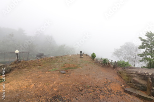 Fotografie, Obraz Moody fog over mountain scenery in rainy day.