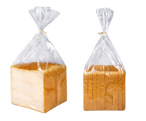 Sliced bread in plastic bag isolated on white