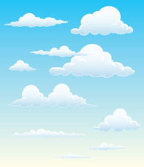 cartoon cloud vector set. blue sky with white clouds