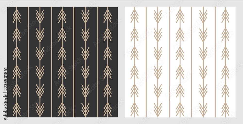 Set of trendy boho style arrow patterns in black and white for layout and background. Gold arrows on modern scandinavian style. Designed for web and prints. - obrazy, fototapety, plakaty 