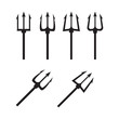 Black trident silhouette. Pitchfork weapon sharp vector illustration