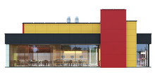 3d Rendering Of A Fast Food Restaurant On White Background.