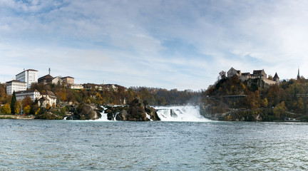 Poster - panorama landscape view of the famous Rhine Falls in Switzerland