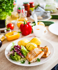 Fish dish - fried fish fillet with vegetables 