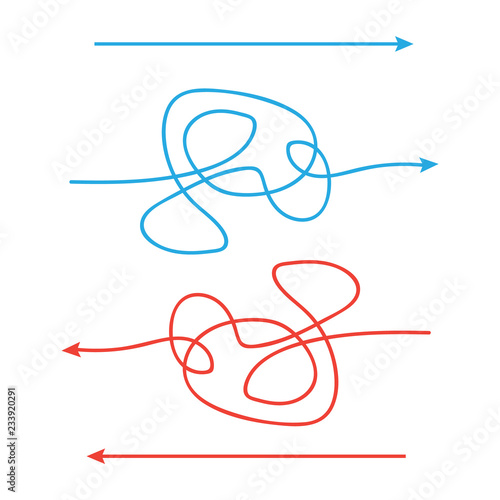 Foto  Simple and complicated paths arrow. Way from a to b.