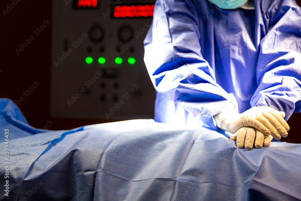 Closeup Doctor performing CPR for his patient in ICU room. Emergency ...