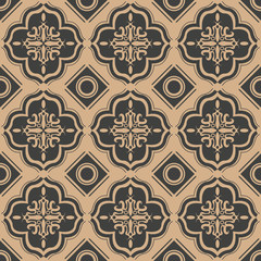 Vector damask seamless retro pattern background check curve cross frame flower