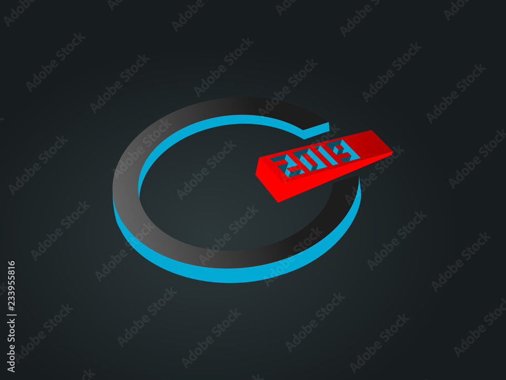 Vector isometric push switch on off button design with 2019 number ...