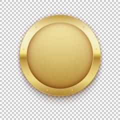 Empty gold coin isolated on transparent background. 