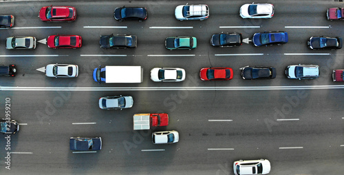 Cuadros en Lienzo City traffic jam on a highway. Aerial.