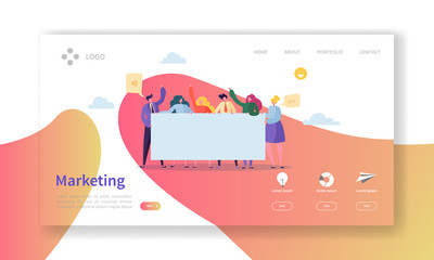Wall Mural - marketing team landing page. team work concept with flat business people characters working together
