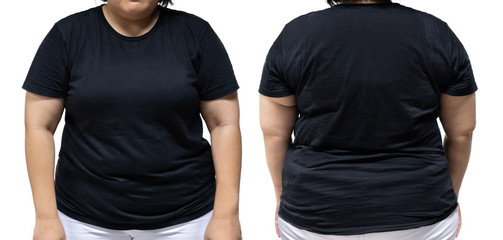 xxl size woman in blank black t-shirt template for graphic design